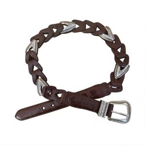 Elegant Brown Braided Belt with Silver Accents
